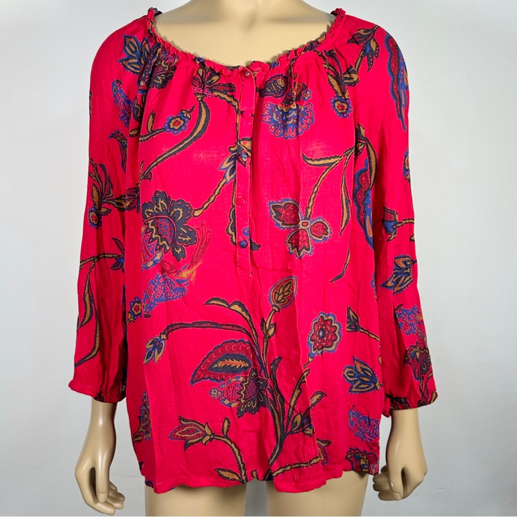 Lucky Brand Women’s Size Medium Popover Peasant Blouse Floral Print